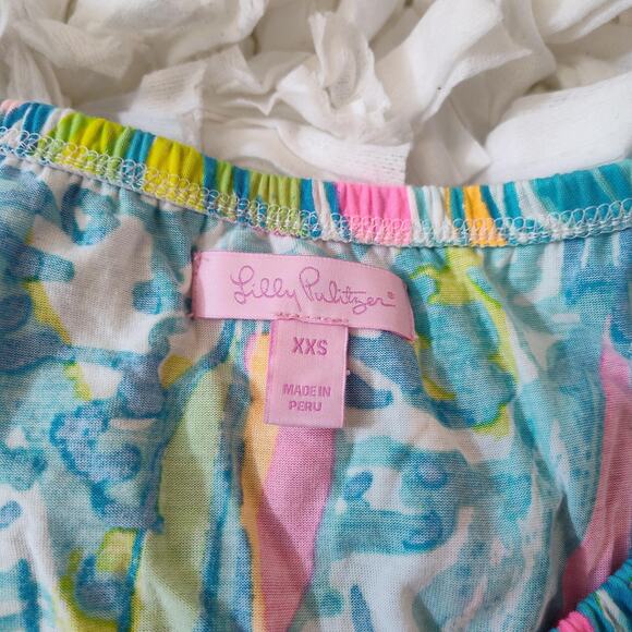 Lilly Pulitzer Top Womens XXS Blue Pink Off Shoulder Ruffle Surfboard Print Boho - Picture 11 of 16
